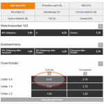 Skärmdump över odds på match